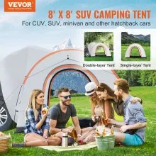 VEVOR Tienda de campaña para SUV, accesorio para tienda de campaña SUV de 8'-8' para acampar con capa de lluvia y bolsa de transporte, tienda de campaña para camión de doble capa de PU2000 mm, con capacidad para 6-8 personas, tienda de campaña trasera para puerta trasera de furgoneta