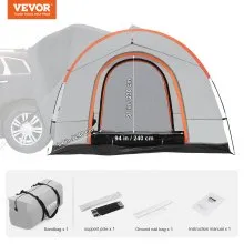 VEVOR Tienda de campaña para SUV, accesorio para tienda de campaña SUV de 8'-8' para acampar con capa de lluvia y bolsa de transporte, tienda de campaña para camión de doble capa de PU2000 mm, con capacidad para 6-8 personas, tienda de campaña trasera para puerta trasera de furgoneta