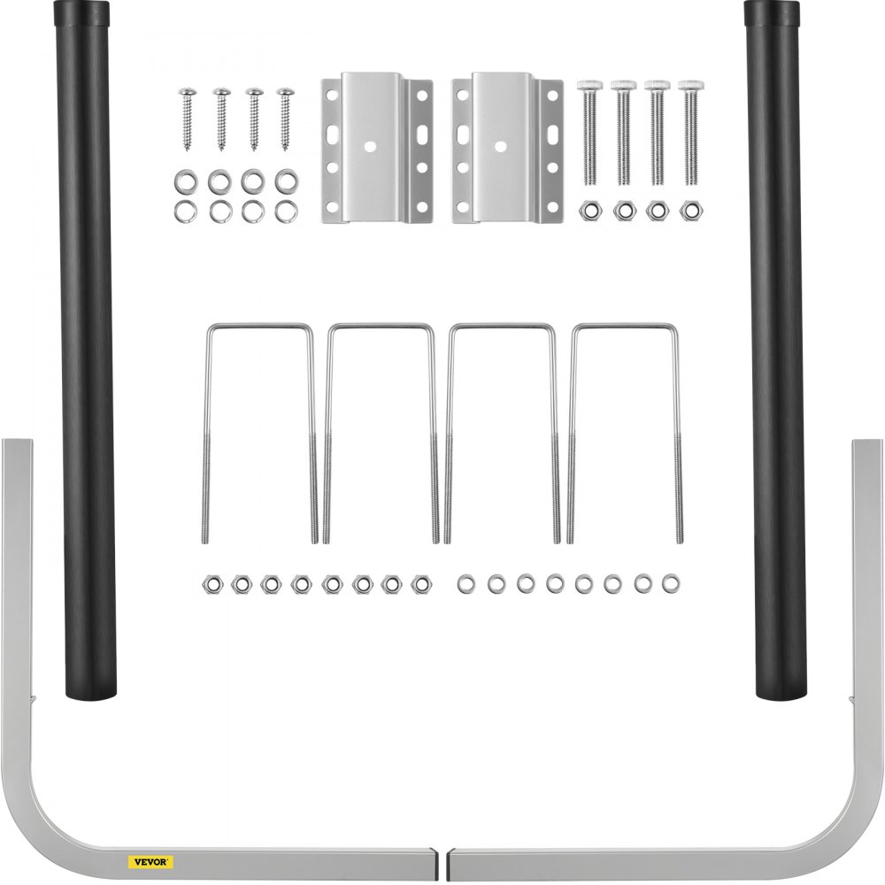 Kit de guías para remolque de barco VEVOR con soportes, pernos en U, tuercas y postes acolchados para una fácil instalación.