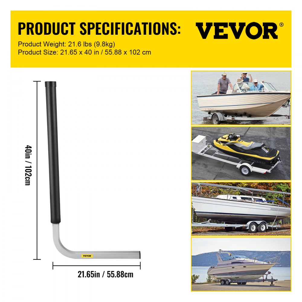 VEVOR Guías para Remolque de Barcos, 40\", 2 Piezas de Guías para Remolque de Acero Galvanizado Inoxidable, Guías para Remolque con Tubos de PVC Negro, Piezas de Montaje Incluidas, para Barco de Esquí
