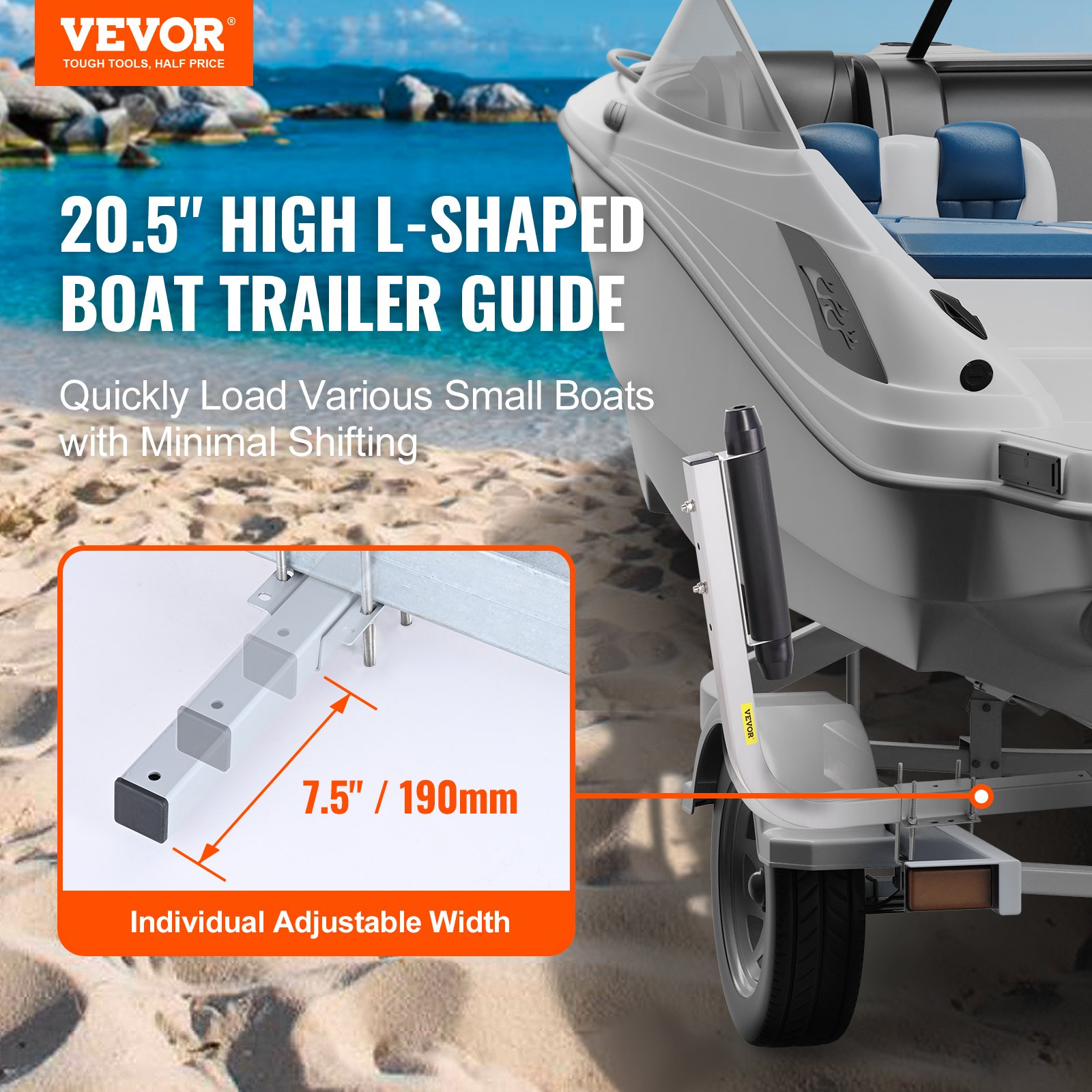 VEVOR Guía para Remolque de Barco 52 cm Ancho Ajustable 19 cm Guía de Lanzamiento de Acero Galvanizado con Ruedas para Embarcaciones Pequeñas, Botes, Canoas, Barcos Inflables, Barcos de Pesca