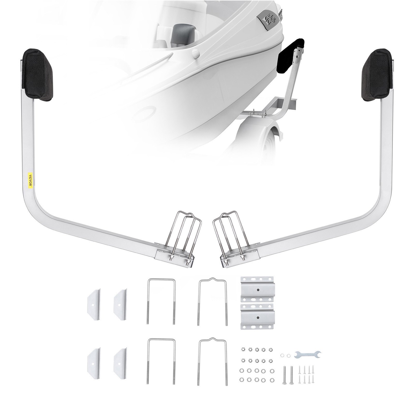 VEVOR Guía para Remolque de Barco 53,5 cm Ancho Ajustable 33 cm Guía de Lanzamiento de Acero Galvanizado con Acolchado Protector para Barcos de Pesca Pequeños, Bote Inflable, 700 x 510 x 510 mm