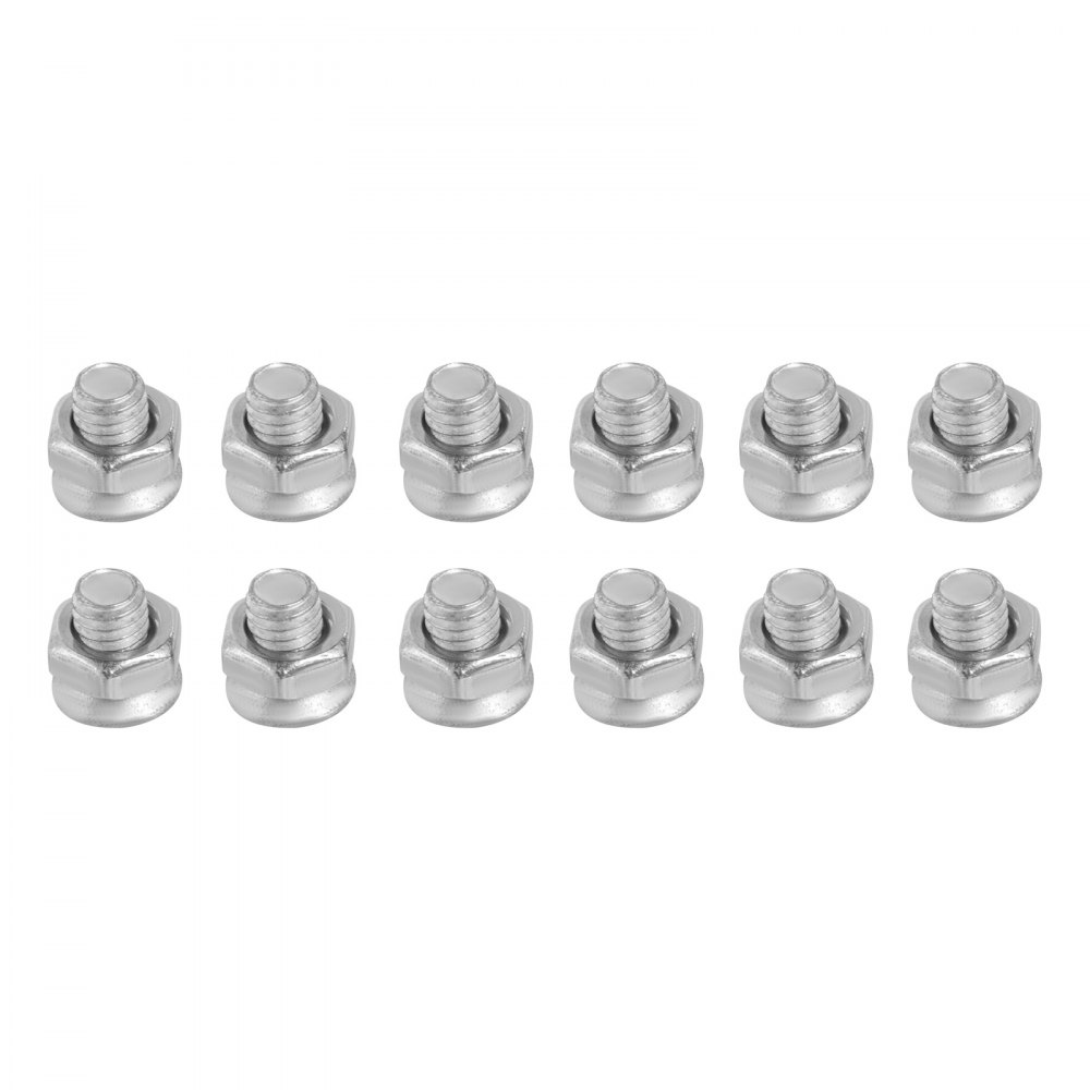 Doce tuercas y tornillos hexagonales de acero alineados en filas para guías de cajones resistentes VEVOR.