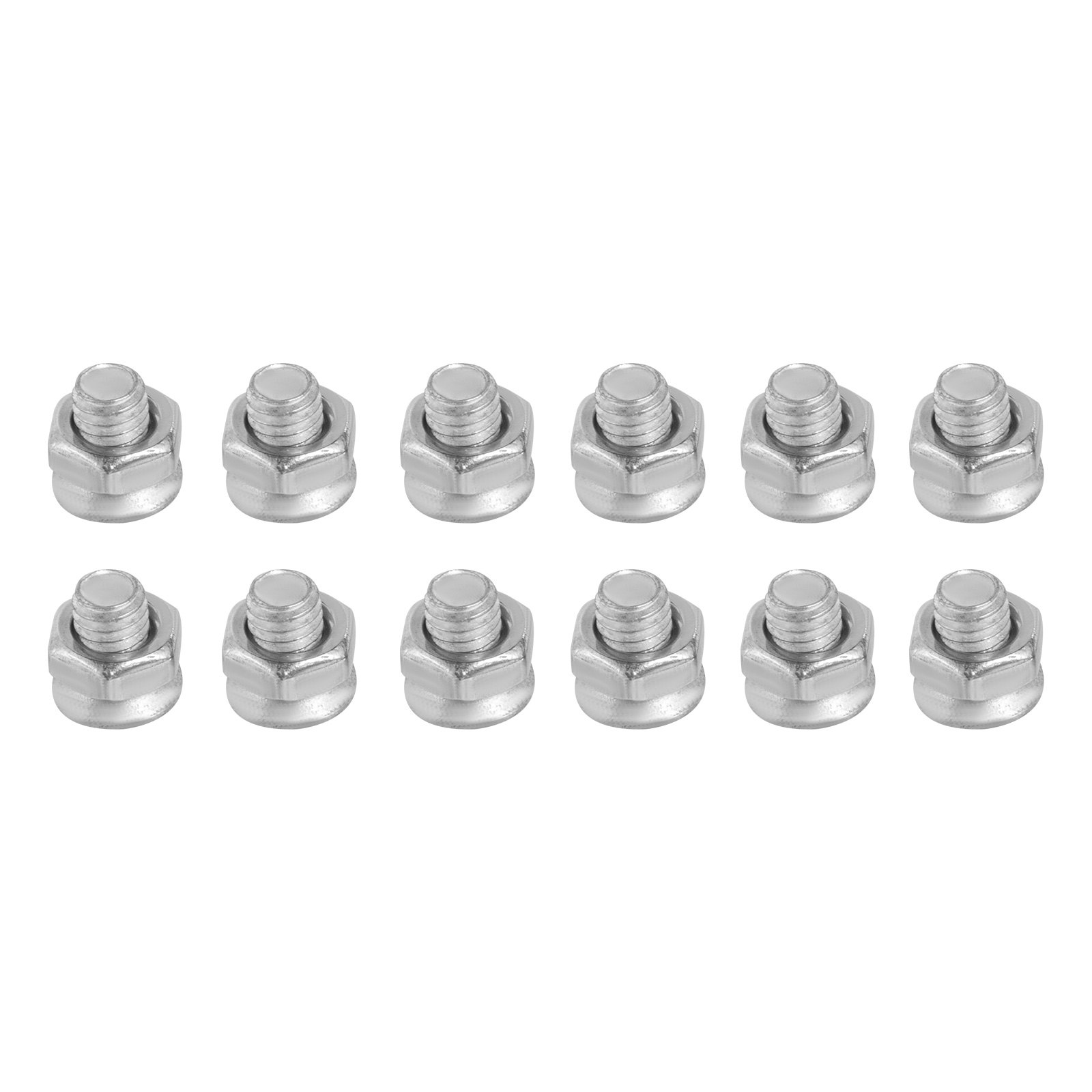 Doce tuercas y tornillos hexagonales de acero alineados en filas para guías de cajones resistentes VEVOR.