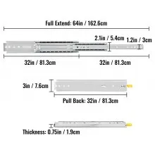 VEVOR correderas para cajones de servicio pesado de 32" de longitud, correderas para cajones con bloqueo Capacidad de carga de 500 libras Corredera para cajones de extensión completa larga 1 par de correderas para cajones con cojinetes de bolas de montaje lateral Empuje para abrir rieles para cajones