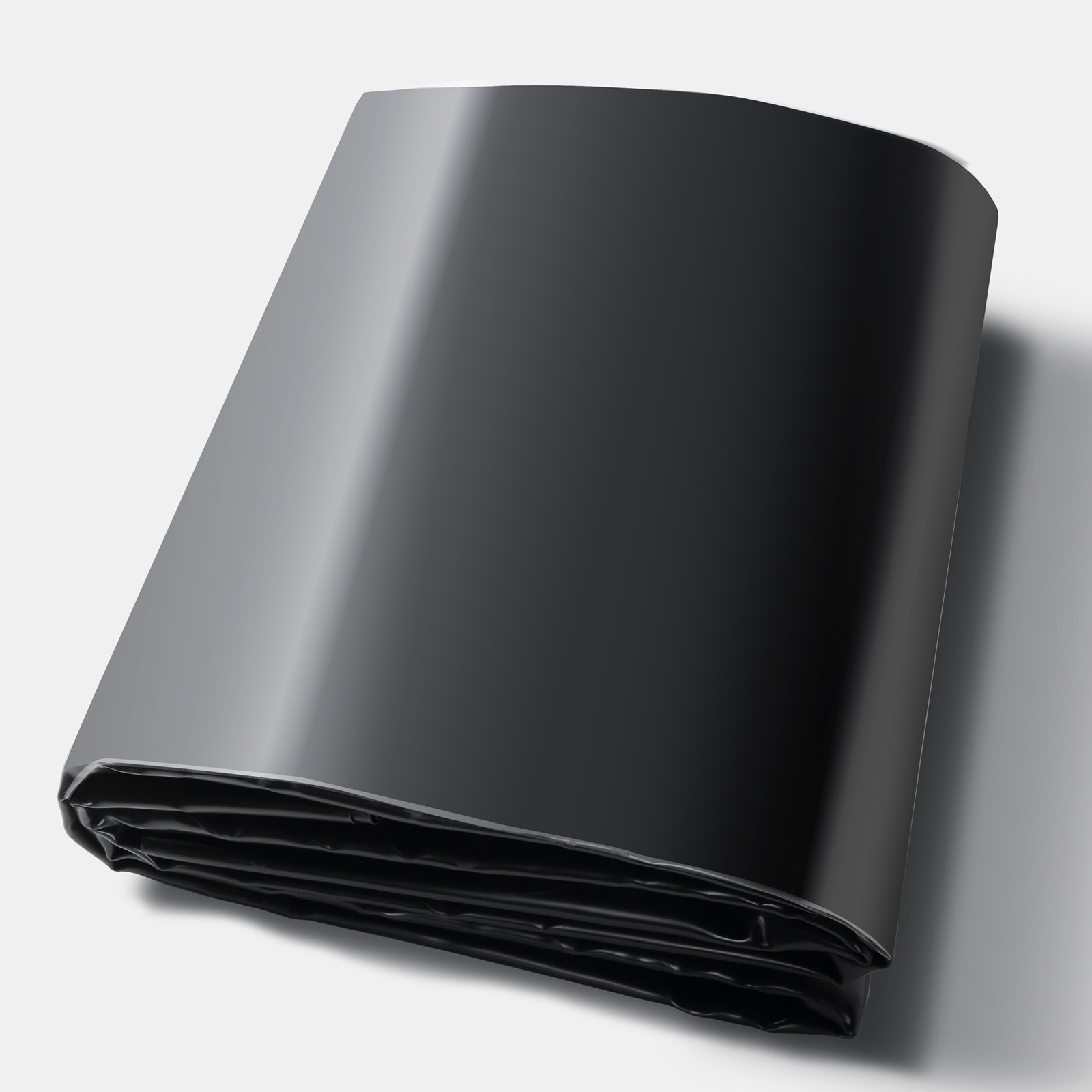 Revestimiento para estanque VEVOR negro plegado sobre fondo gris, que muestra su material suave y duradero.