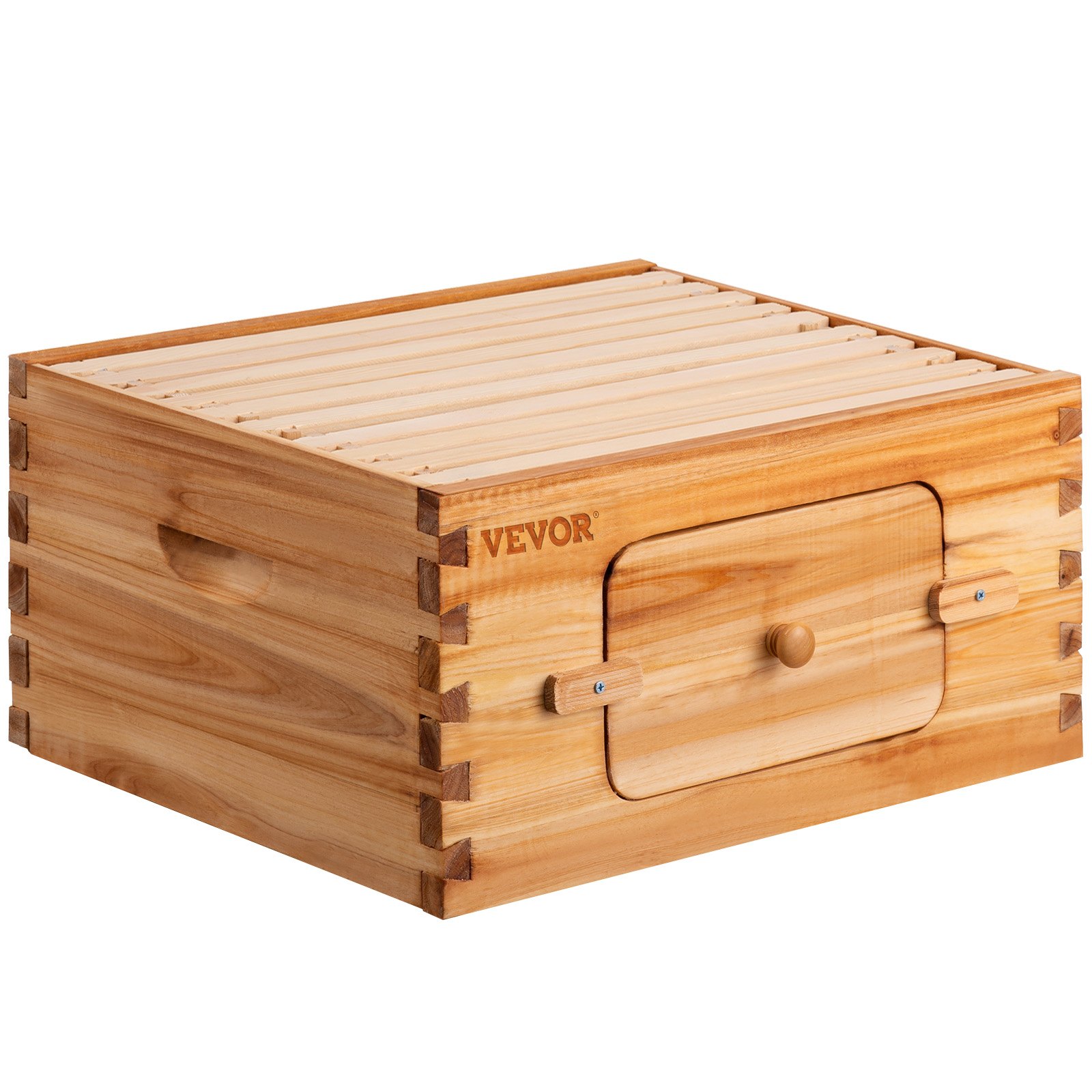VEVOR Bee Hive, kit completo de colmena de 10 marcos, 100% madera natural de cera de abeja, incluye 1 caja profunda con 10 marcos de madera y bases enceradas, para apicultores principiantes y profesionales