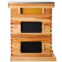 Kit de caja colmena VEVOR con tres cajas de madera apiladas, cubierta superior de metal y panales visibles.