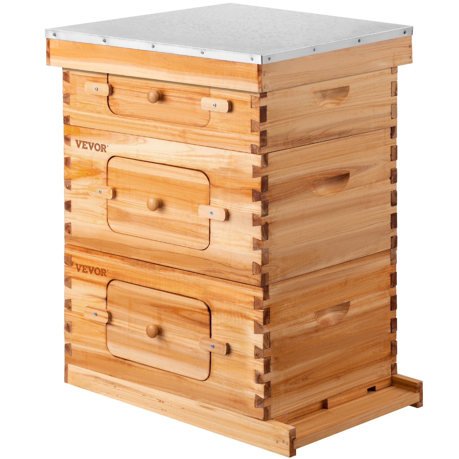 Kit de caja colmena VEVOR con estructura de madera de 3 niveles y techo de metal para apicultura.