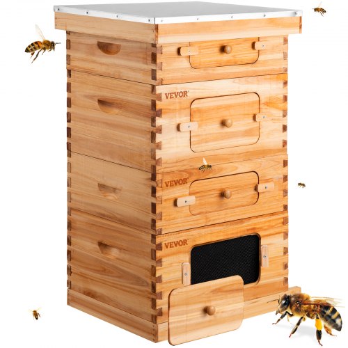 VEVOR Beehive Box Kit Bee Honey Hive 40 Marcos 2 Profundo 2 Medio Madera Abeto Natural