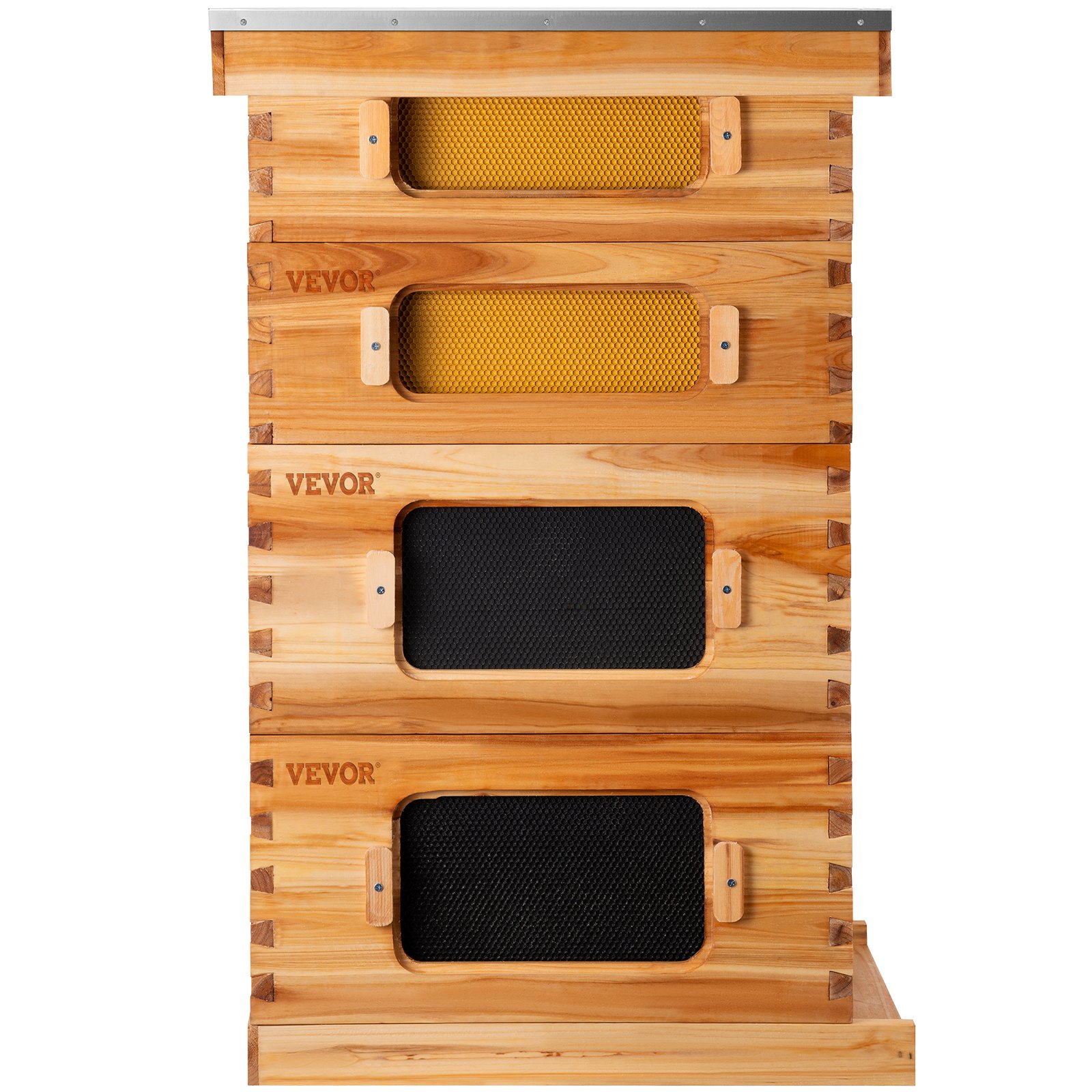VEVOR Colmena de Abejas, Kit Completo de Colmena de 30 Marcos, Incluye 2 Cajas Profundas y 2 Cajas Medianas, Colmena de Madera Natural 100% Cera de Abejas, con Marcos de Madera y Bases Enceradas, para