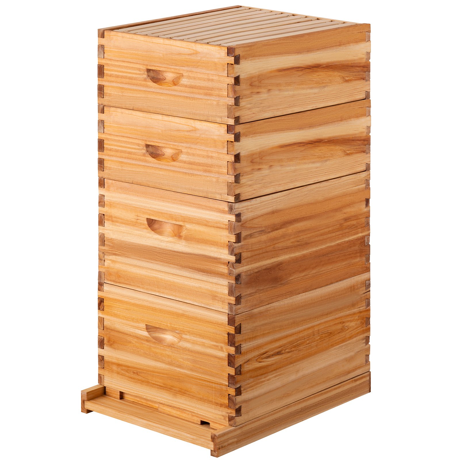 VEVOR Colmena de Abejas, Kit Completo de Colmena de 30 Marcos, Incluye 2 Cajas Profundas y 2 Cajas Medianas, Colmena de Madera Natural 100% Cera de Abejas, con Marcos de Madera y Bases Enceradas, para