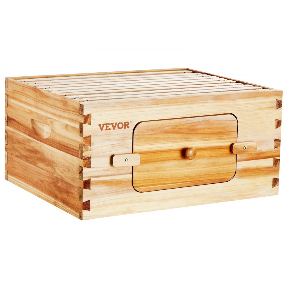 VEVOR Bee Hive Deep Box Starter Kit, 100% madera de cedro natural recubierta de cera de abejas, kit de colmena Langstroth con 10 marcos y cimientos, ventanas de abejas acrílicas transparentes para principiantes y apicultores profesionales