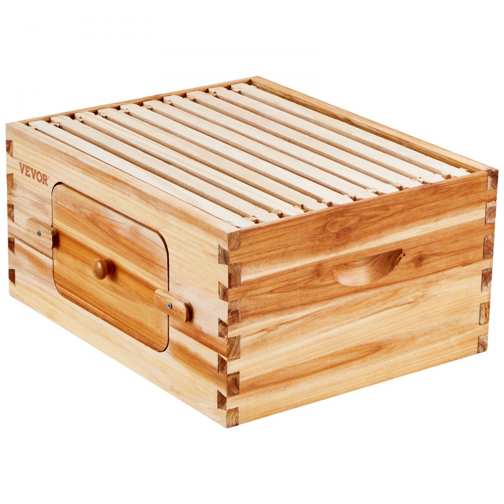 Kit de inicio de caja profunda para colmena VEVOR, madera de abeto natural 100 % recubierta de cera de abejas, kit de colmena Langstroth con 10 marcos y bases, ventanas de acrílico transparente para apicultores principiantes y profesionales.