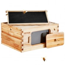 VEVOR Bee Hive Deep Box Starter Kit, 100% madera de cedro natural recubierta de cera de abejas, kit de colmena Langstroth con 10 marcos y cimientos, ventanas de abejas acrílicas transparentes para principiantes y apicultores profesionales