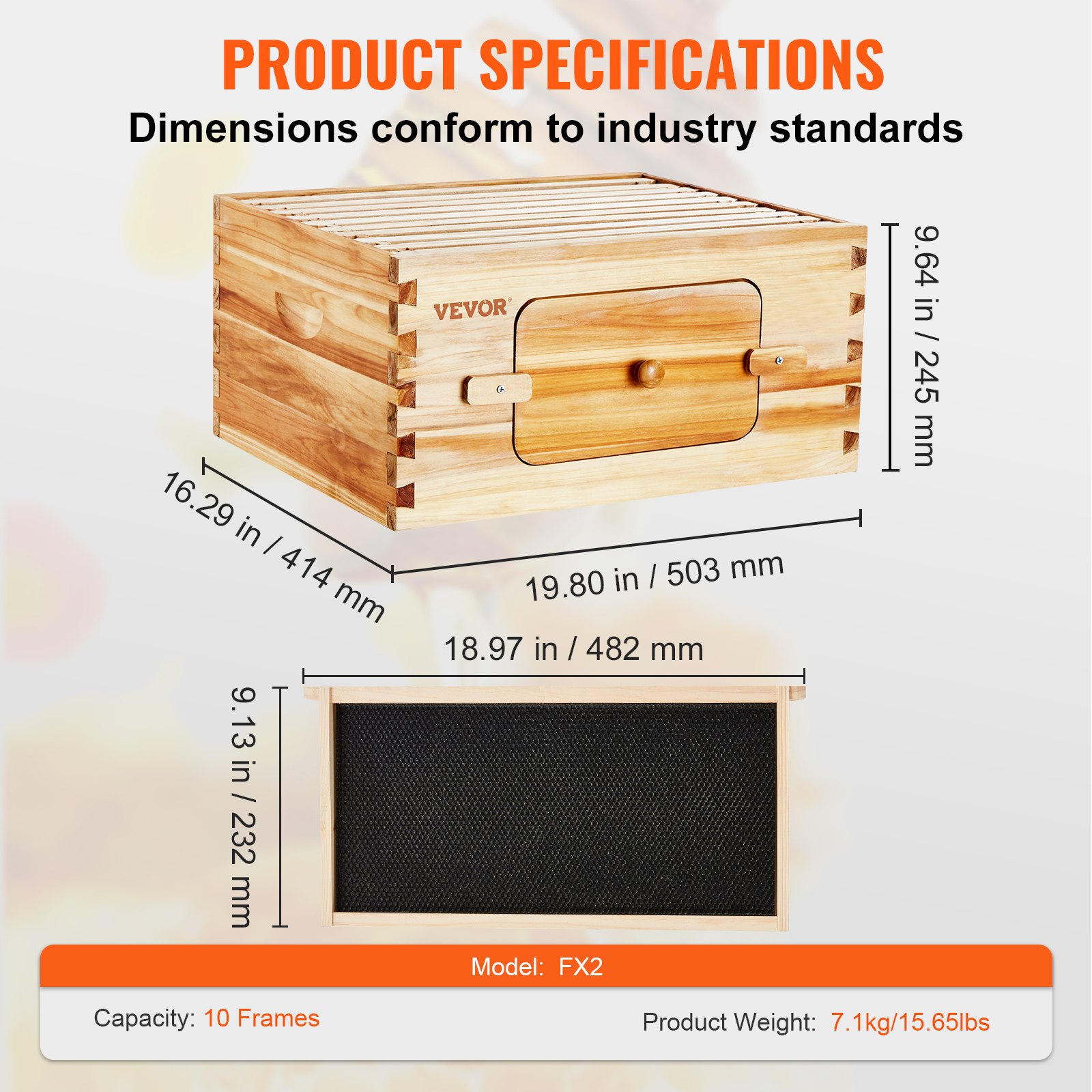 VEVOR Bee Hive Deep Box Starter Kit, 100% madera de cedro natural recubierta de cera de abejas, kit de colmena Langstroth con 10 marcos y cimientos, ventanas de abejas acrílicas transparentes para principiantes y apicultores profesionales