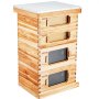 Kit de colmena vertical de madera VEVOR con múltiples cajas apilables y paneles de malla transparente.