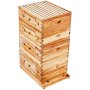 Kit de colmena de madera natural VEVOR con múltiples compartimentos apilados y una tapa accesible.
