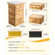 VEVOR Bee Hive Kit de inicio de colmenas de abejas con 40 marcos, madera de cedro recubierta de cera de abejas, 2 cajas de abejas profundas + 2 medianas Kit de colmena Langstroth, ventanas acrílicas transparentes con bases para apicultores principiantes y profesionales