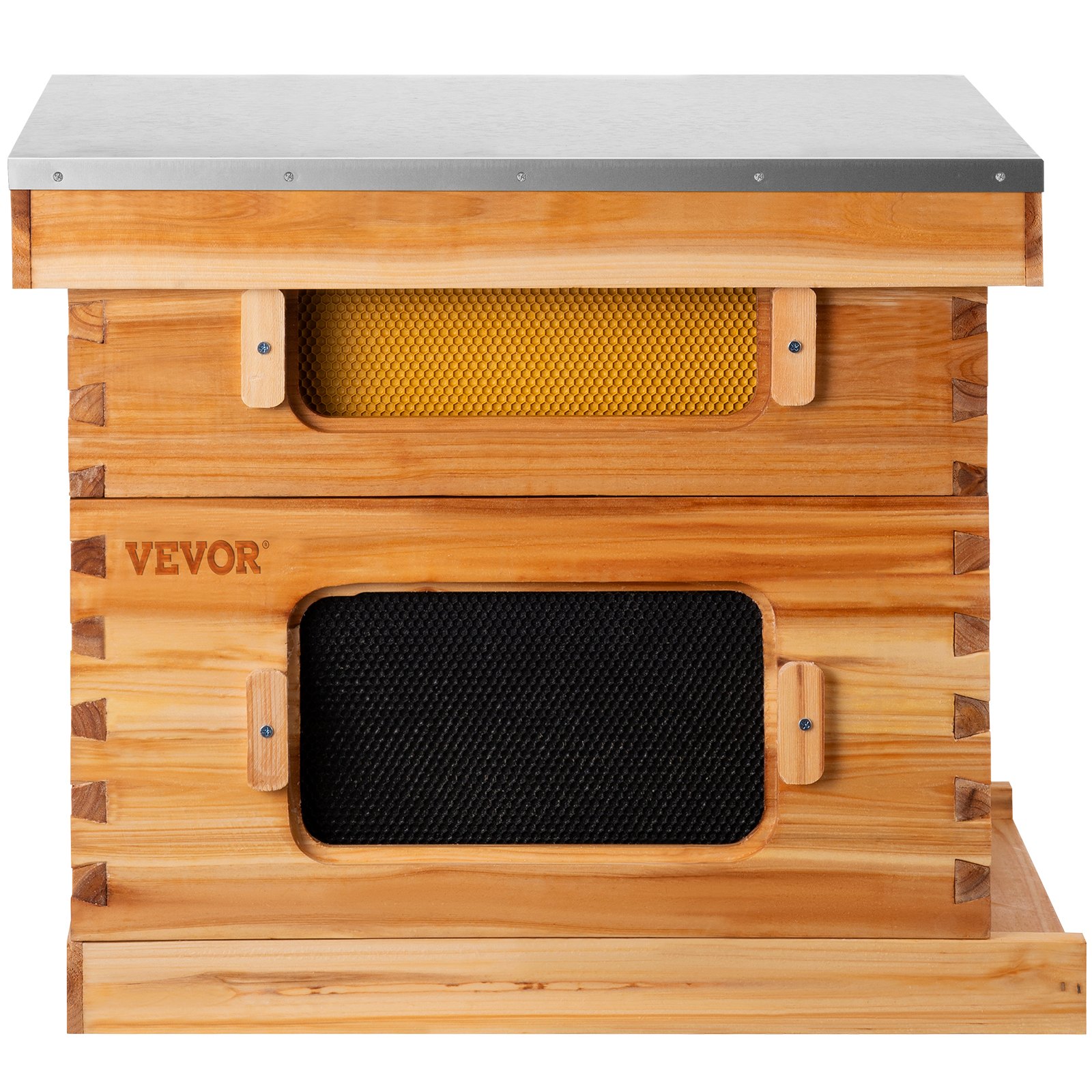Kit de caja colmena VEVOR fabricado en madera natural con marcos de nido de abeja y cubierta superior de metal.