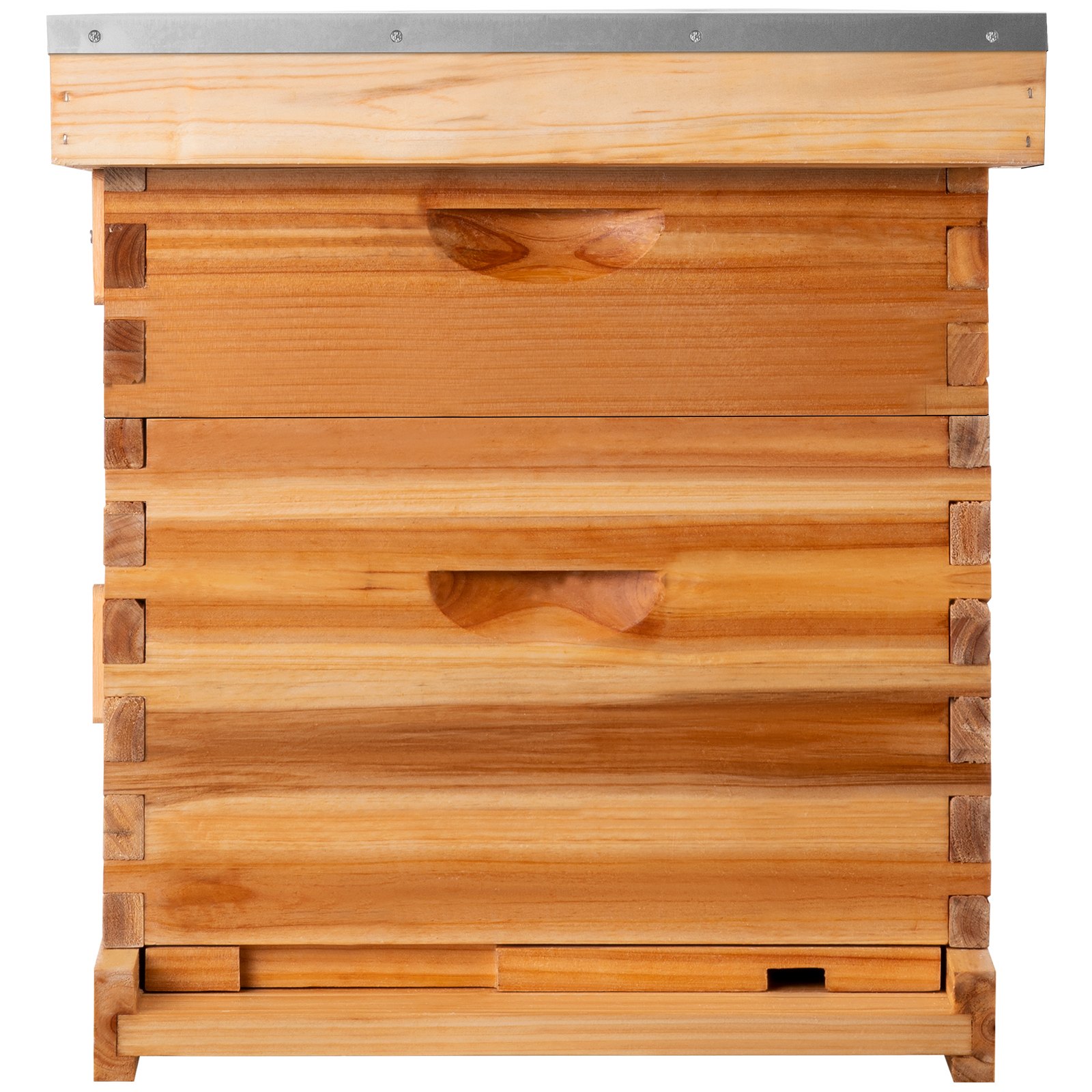 Kit de caja de colmena de madera VEVOR con tapa de metal, esquinas entrelazadas y superficie lisa.