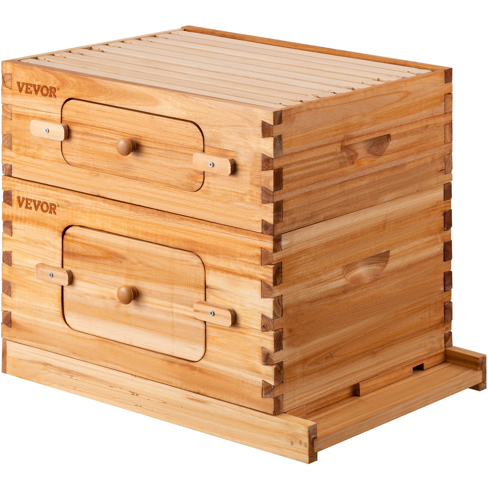 Kit de caja colmena VEVOR: caja apícola de madera con uniones de cola de milano y paneles laterales desmontables.