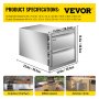 Cajones de cocina para exterior VEVOR con especificaciones detalladas y dimensiones descritas.