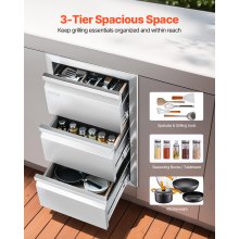 VEVOR Cajones de cocina para exteriores de 14.7 pulgadas de ancho x 25.4 pulgadas de alto x 18.7 pulgadas de profundidad, estilo de marco de caja, cajones de barbacoa de montaje empotrado con mango de acero inoxidable, cajones de isla de barbacoa para cocinas al aire libre o estación de parrilla de patio