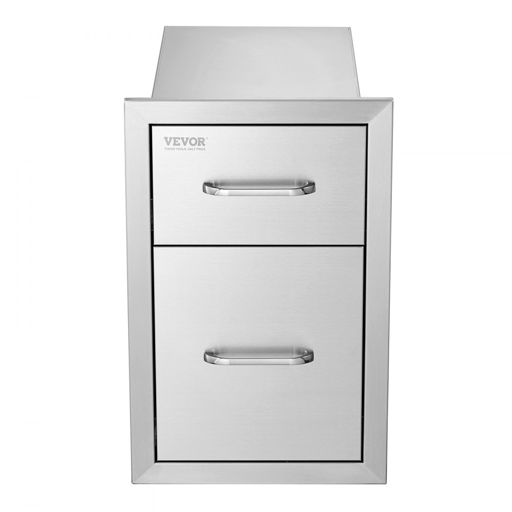 VEVOR Cajones de cocina para exteriores de 13 pulgadas de ancho x 20,4 pulgadas de alto x 20,8 pulgadas de profundidad, cajones dobles de acceso para barbacoa con mango de acero inoxidable, cajones con isla para barbacoa para cocinas al aire libre o estación de parrilla de patio