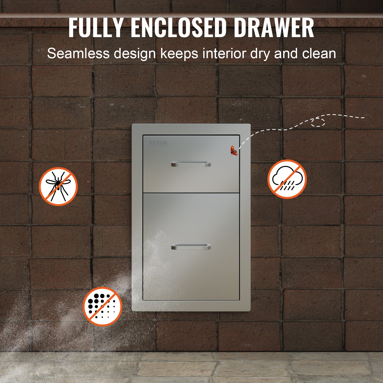 VEVOR Cajones de cocina para exteriores de 13 pulgadas de ancho x 20,4 pulgadas de alto x 20,8 pulgadas de profundidad, cajones dobles de acceso para barbacoa con mango de acero inoxidable, cajones con isla para barbacoa para cocinas al aire libre o estación de parrilla de patio