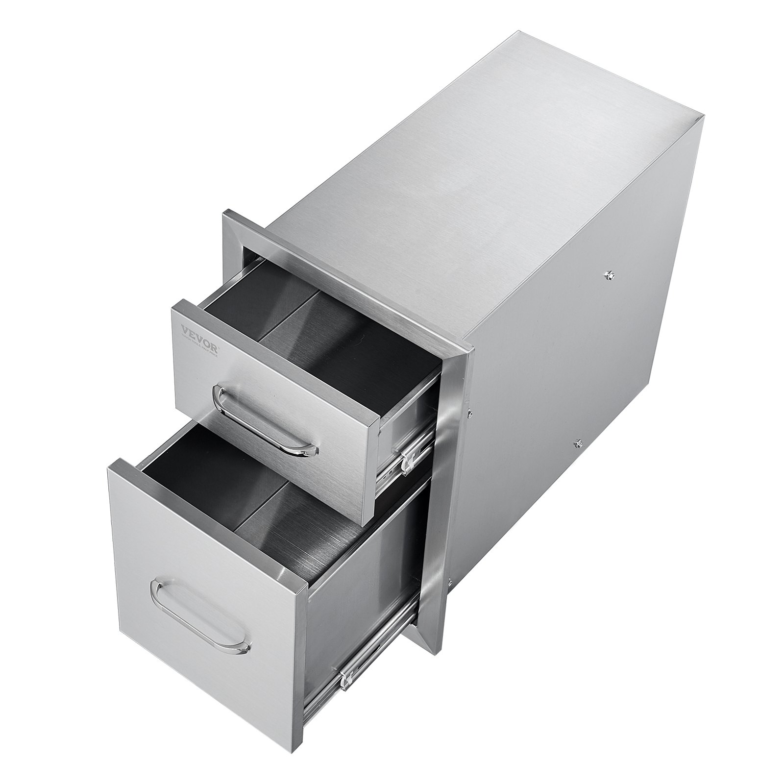 VEVOR Cajones de cocina para exteriores de 13 pulgadas de ancho x 20,4 pulgadas de alto x 20,8 pulgadas de profundidad, cajones dobles de acceso para barbacoa con mango de acero inoxidable, cajones con isla para barbacoa para cocinas al aire libre o estación de parrilla de patio