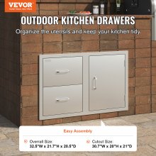 VEVOR Combo de cajón para puerta de cocina al aire libre, 32.5 pulgadas de ancho x 21.6 pulgadas de alto x 20.5 pulgadas de profundidad, puerta de acceso/cajones dobles con toallero de papel, cajones