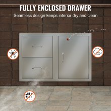 VEVOR Combo de cajón para puerta de cocina al aire libre, 32.5 pulgadas de ancho x 21.6 pulgadas de alto x 20.5 pulgadas de profundidad, puerta de acceso/cajones dobles con toallero de papel, cajones