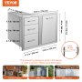 VEVOR Combo de cajón para puerta de cocina al aire libre, 29.5 pulgadas de ancho x 22.6 pulgadas de alto x 21.7 pulgadas de profundidad, puerta de acceso/cajones triples con cajón de propano y anillo