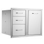 VEVOR Combo de cajón para puerta de cocina al aire libre, 29.5 pulgadas de ancho x 22.6 pulgadas de alto x 21.7 pulgadas de profundidad, puerta de acceso/cajones triples con cajón de propano y anillo