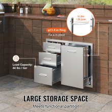 VEVOR Combo de cajón para puerta de cocina al aire libre, 29.5 pulgadas de ancho x 22.6 pulgadas de alto x 21.7 pulgadas de profundidad, puerta de acceso/cajones triples con cajón de propano y anillo