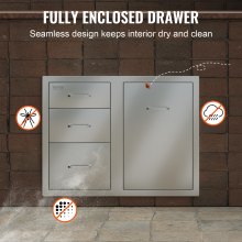 VEVOR Combo de cajón para puerta de cocina al aire libre, 29.5 pulgadas de ancho x 22.6 pulgadas de alto x 21.7 pulgadas de profundidad, puerta de acceso/cajones triples con cajón de propano y anillo