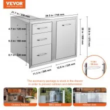 VEVOR Combo de cajón para puerta de cocina al aire libre, 29.5 pulgadas de ancho x 22.6 pulgadas de alto x 21.7 pulgadas de profundidad, puerta de acceso/cajones triples con cajón de propano y anillo