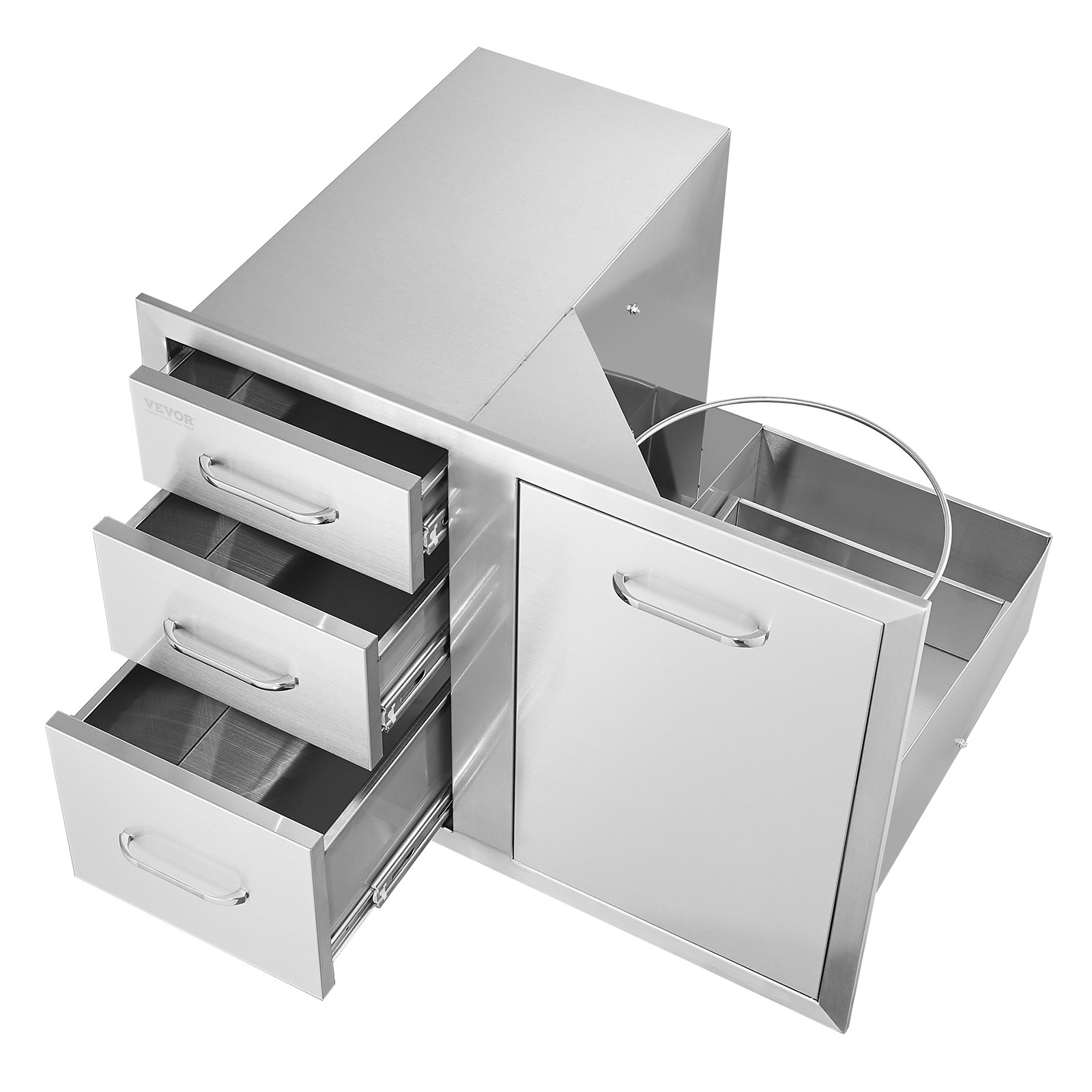 Cocina exterior combinada VEVOR de acero inoxidable con cajones y puerta de acceso.