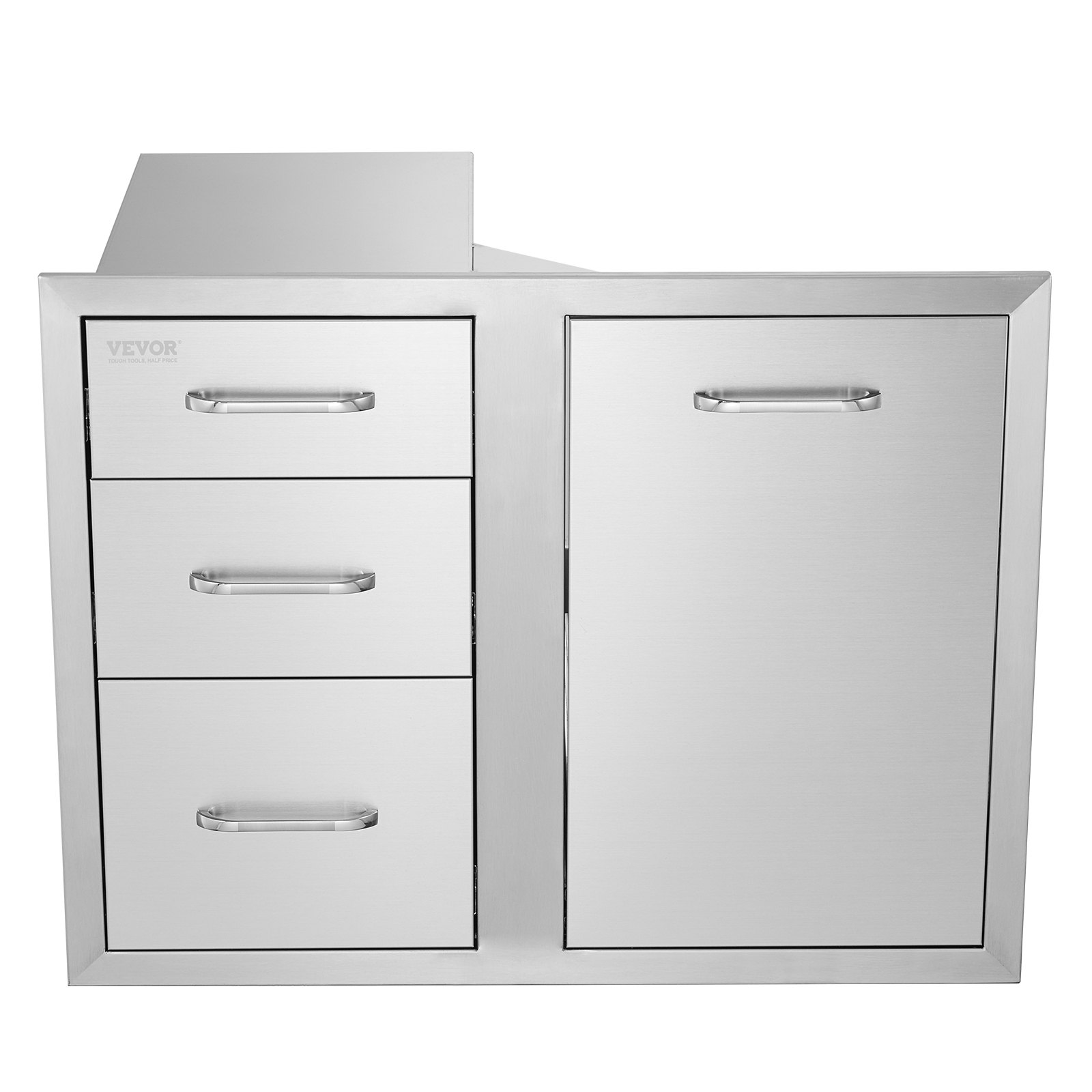 Cocina exterior combinada VEVOR en acero inoxidable con cajones y puerta de armario.