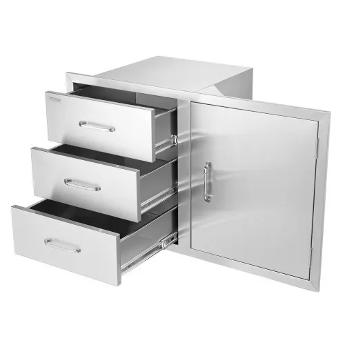 VEVOR Combo de cajón para puerta de cocina al aire libre 38.1\'\'W x 22.6\'\'H x 20.8\'\'D, puerta de acceso para barbacoa/cajones triples combinados con manijas de acero inoxidable, perfecto para la