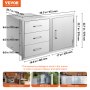 VEVOR Combo de cajón para puerta de cocina al aire libre 38.1\'\'W x 22.6\'\'H x 20.8\'\'D, puerta de acceso para barbacoa/cajones triples combinados con manijas de acero inoxidable, perfecto para la