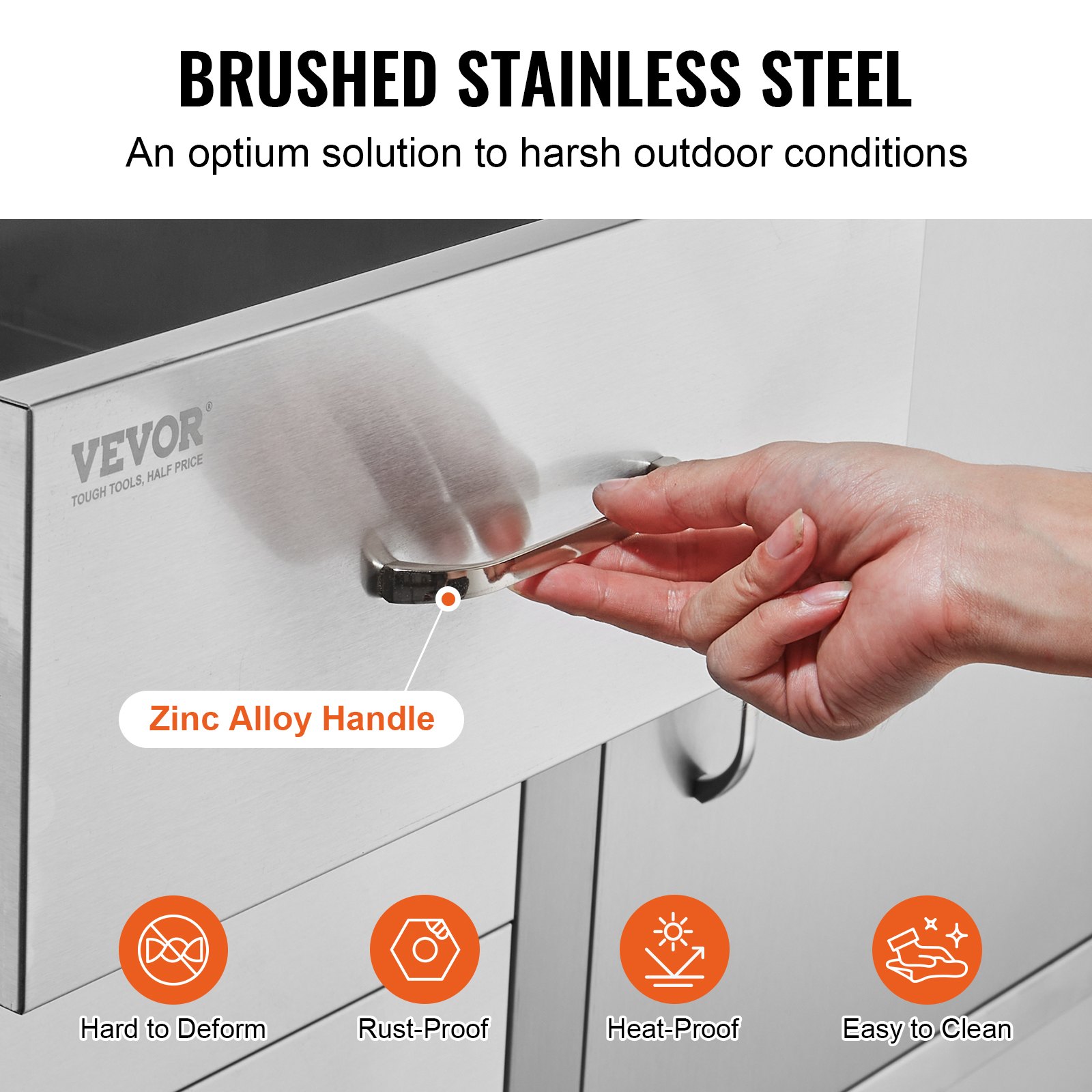 Combinación de cajones para cocina de exterior VEVOR, acero inoxidable cepillado con tirador de aleación de zinc.