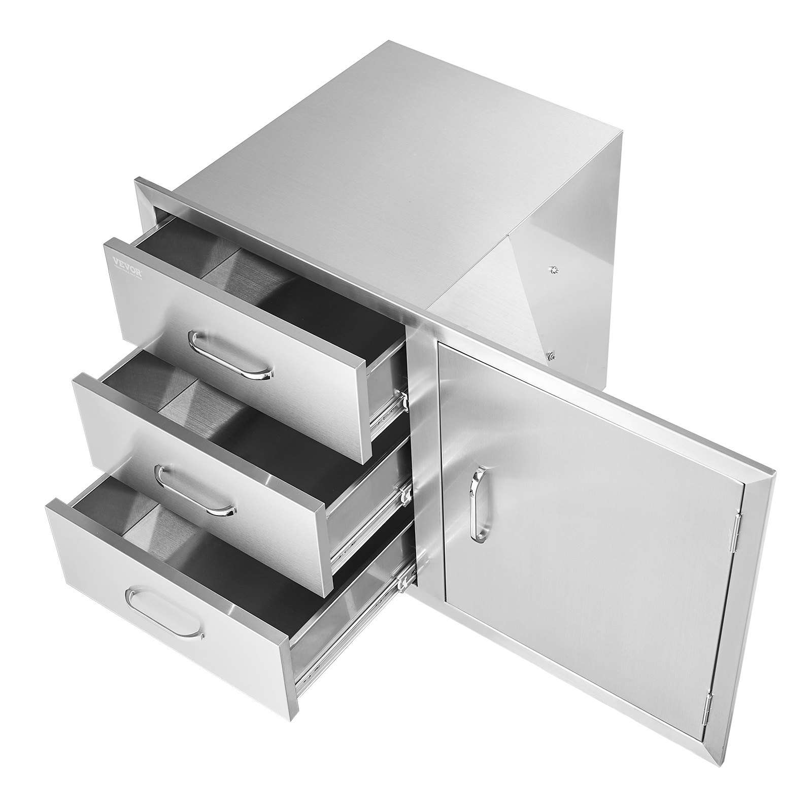 Combinación de cajones para cocina de exterior VEVOR con tres cajones y una puerta en acero inoxidable.
