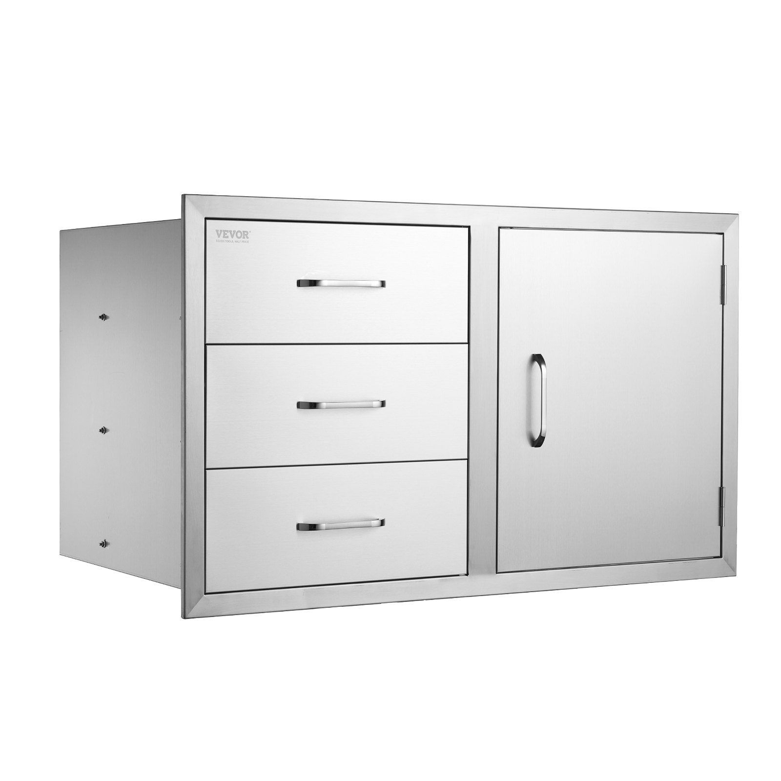 Combinación de cajones para cocina de exterior VEVOR con tres cajones y una puerta en acero inoxidable.