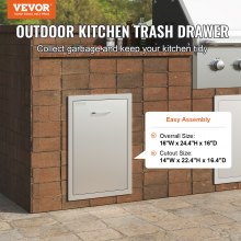 VEVOR - Cajón para tanque de propano de cocina al aire libre, 16 pulgadas de ancho x 22 pulgadas de alto x 16 pulgadas de profundidad, cajón de basura extraíble de acero inoxidable con asa para cocina al aire libre, isla de barbacoa
