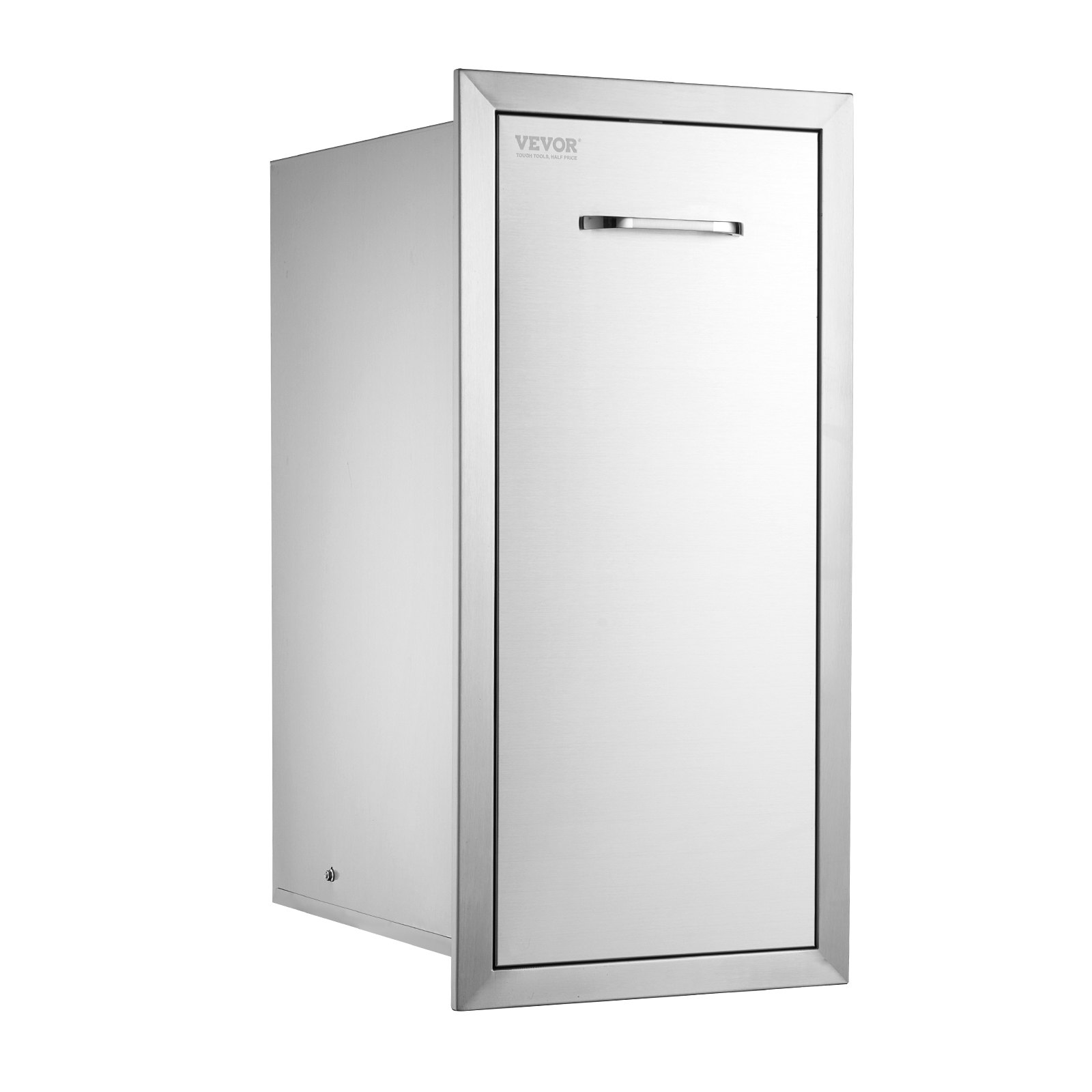 VEVOR Cajón de basura extraíble de 13.6 ancho x 26 alto x 19.3 pulgadas de profundidad, rieles deslizantes inferiores, cubo de basura enrollable de acero inoxidable, bandeja extraíble, cajón de basura de cocina al aire libre con asa para estación de parrilla de isla de barbacoa