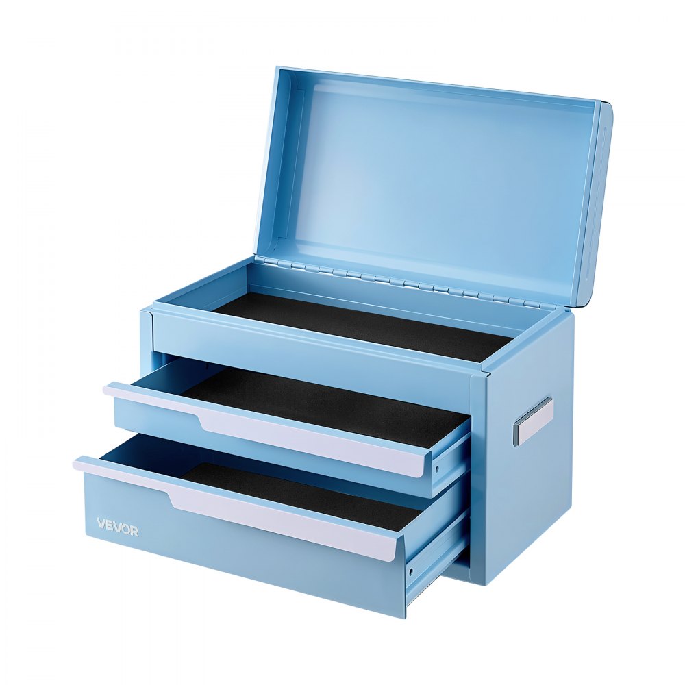 VEVOR Caja de Herramientas Acero 2 Cajones Compartimento Superior Portátil con Revestimientos de EVA, Diseño Magnético, Patas Antideslizantes y Acabado, Azul para Taller, Garaje y Banco de Trabajo