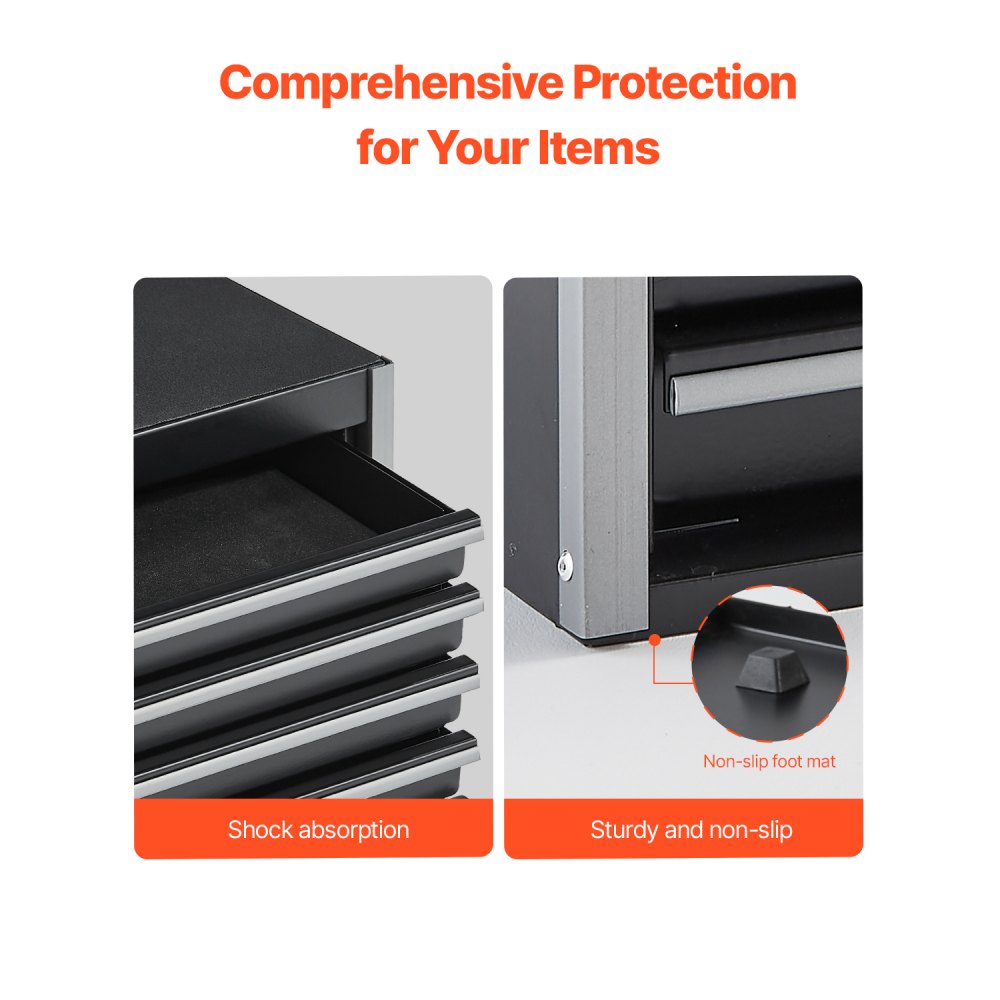 Caja de herramientas metálica VEVOR de 8,6 pulgadas, portátil, con 5 cajones, pequeña, con revestimiento de EVA y patas de PP, de acero resistente con apertura para rodamientos de bolas y acabado con recubrimiento en polvo, color negro.