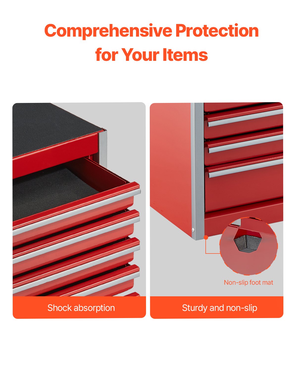 VEVOR Metal Tool Box, 8.6-inch, Portable Metal Tool Box with 5 Drawers, Small Tool Chest with EVA Liners and PP Feet Pads, Heavy-Duty Steel With Ball Bearing Opening and Powder Coated Finish, Red